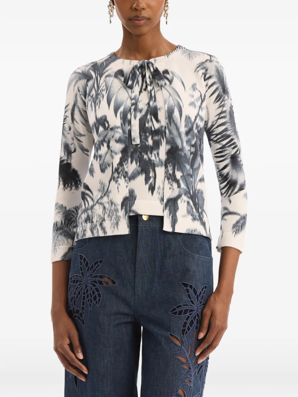 Oscar de la Renta Chiné vest met palmbladeren Beige