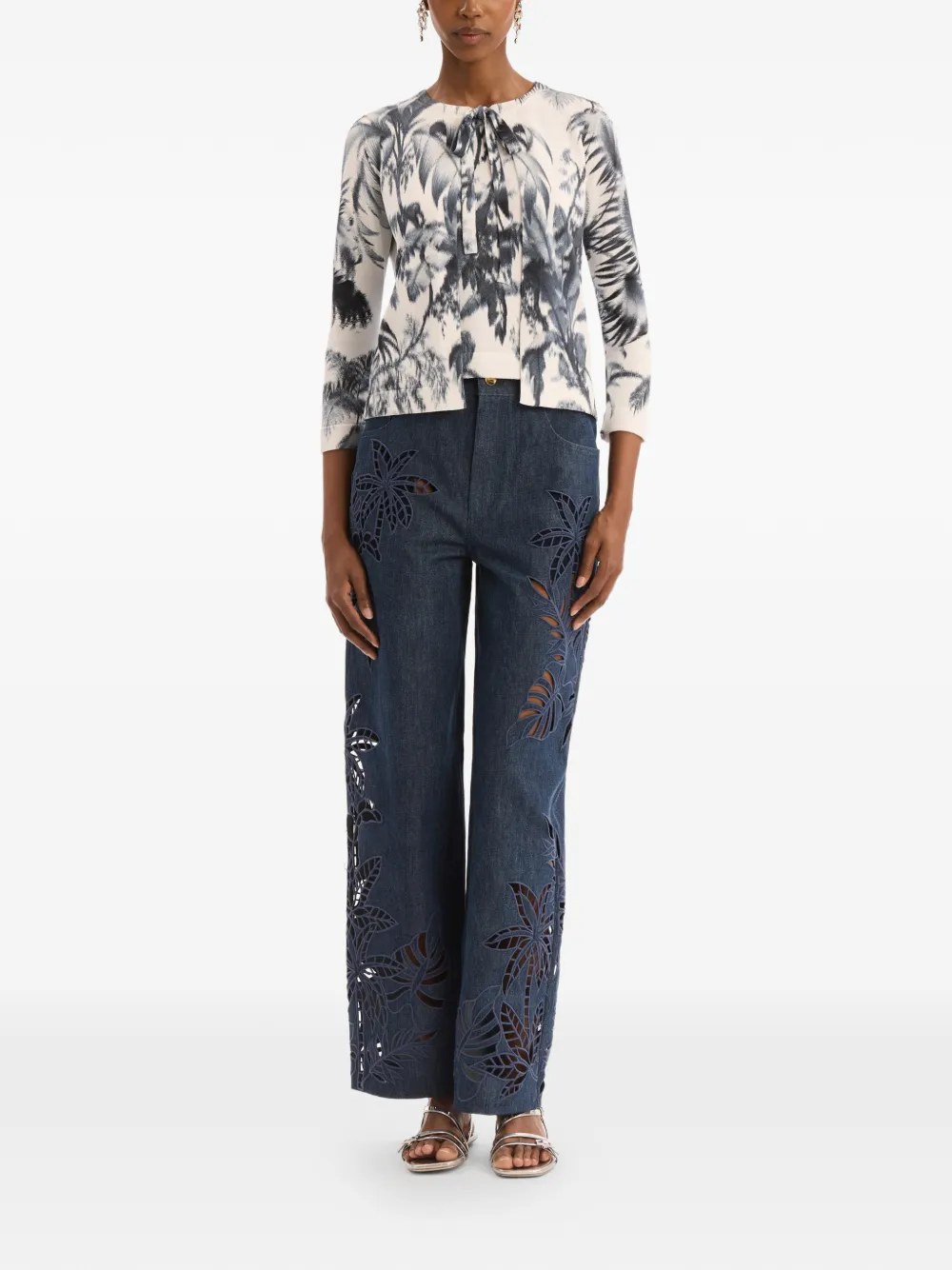 Oscar de la Renta Chiné vest met palmbladeren Beige
