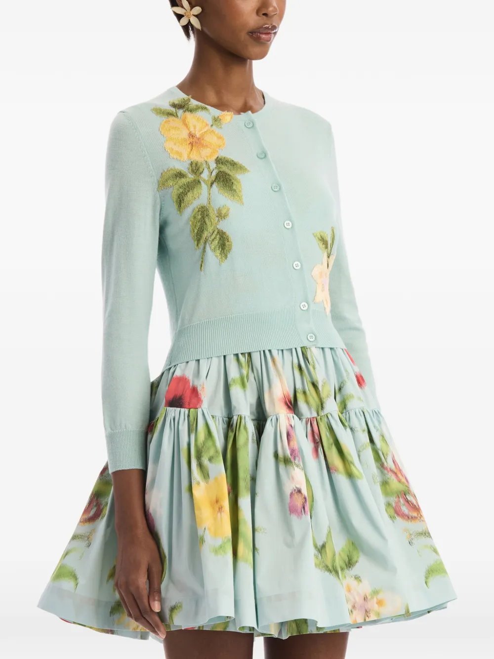 Oscar de la Renta Chiné vest met gemixte bloemen Blauw