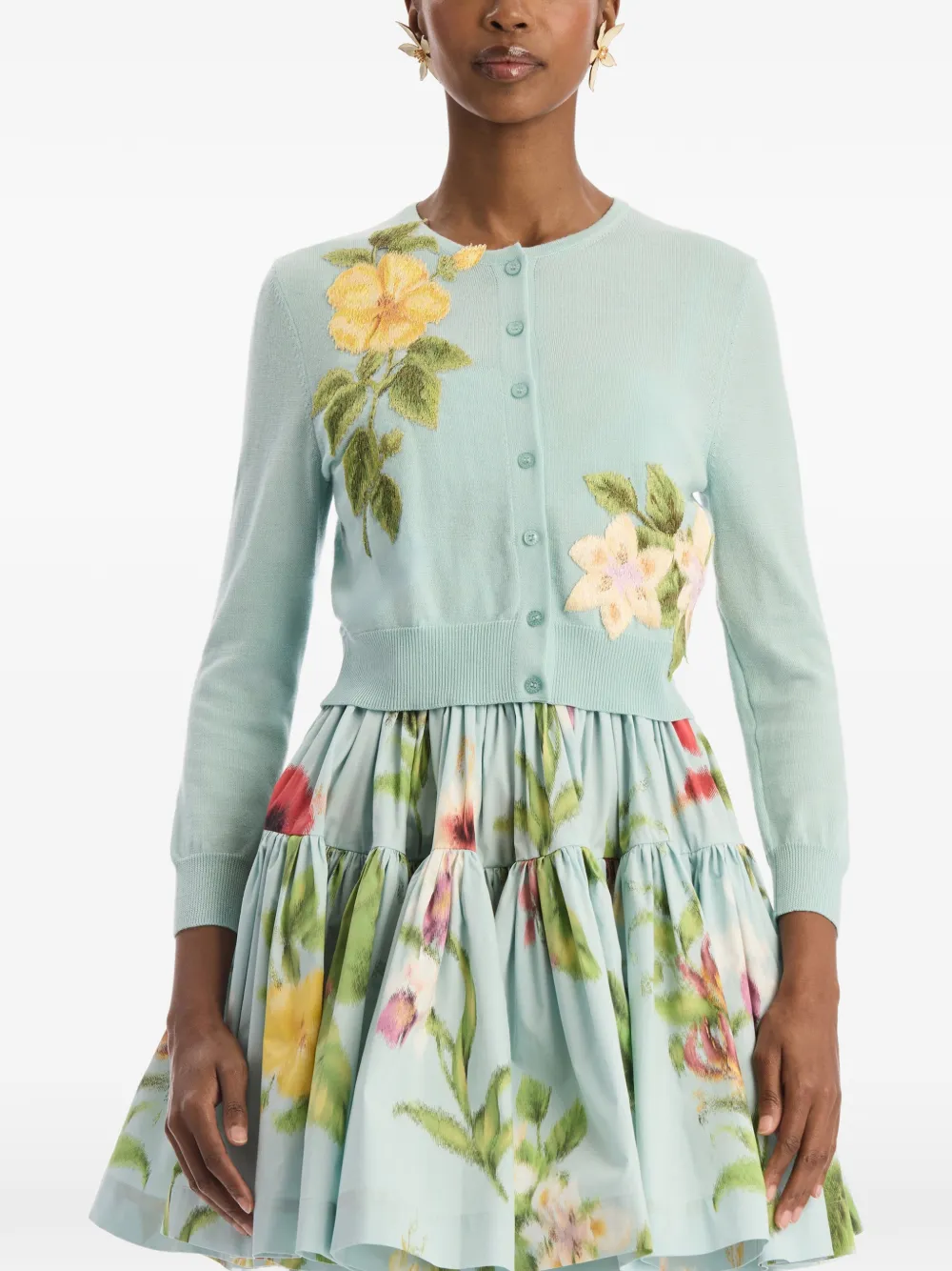Oscar de la Renta Chiné vest met gemixte bloemen Blauw