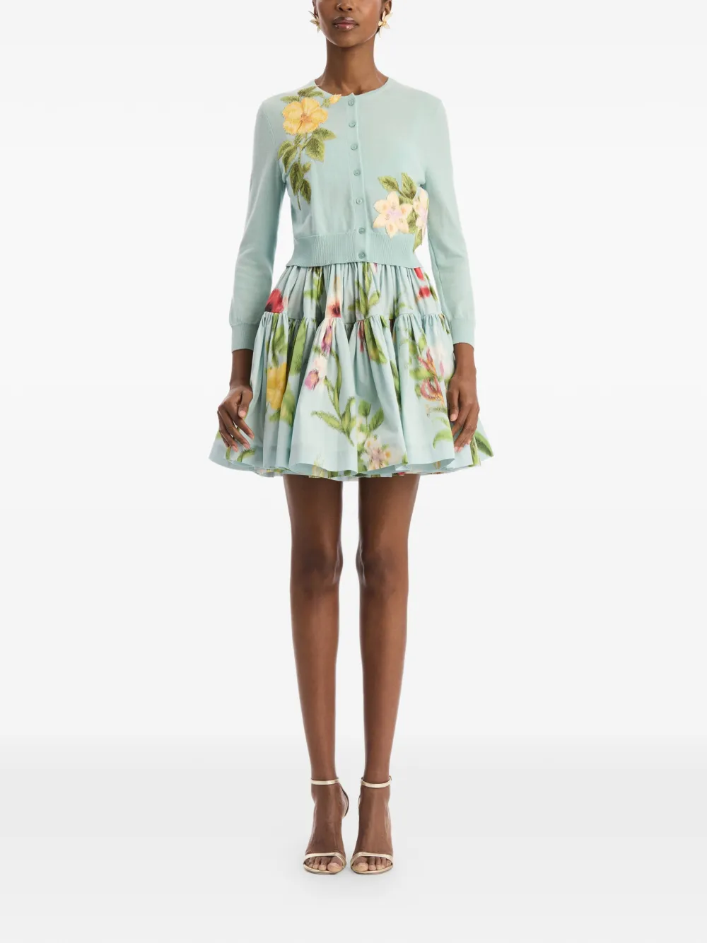 Oscar de la Renta Chiné vest met gemixte bloemen Blauw