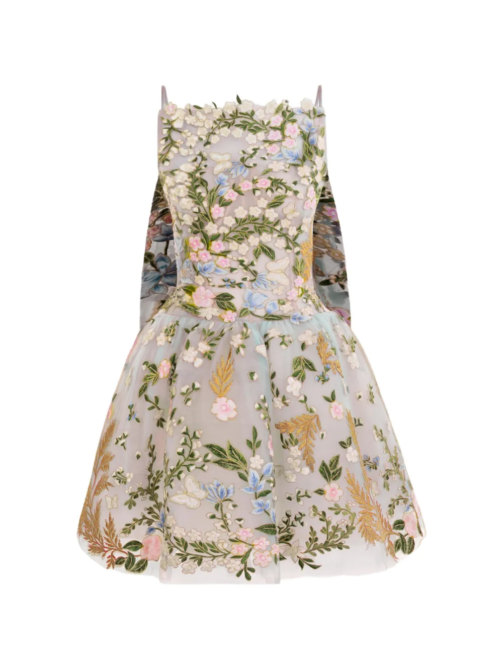 Oscar de la Renta Abito in pizzo guipure con motivo a fiori Dominican e mantella - Blu