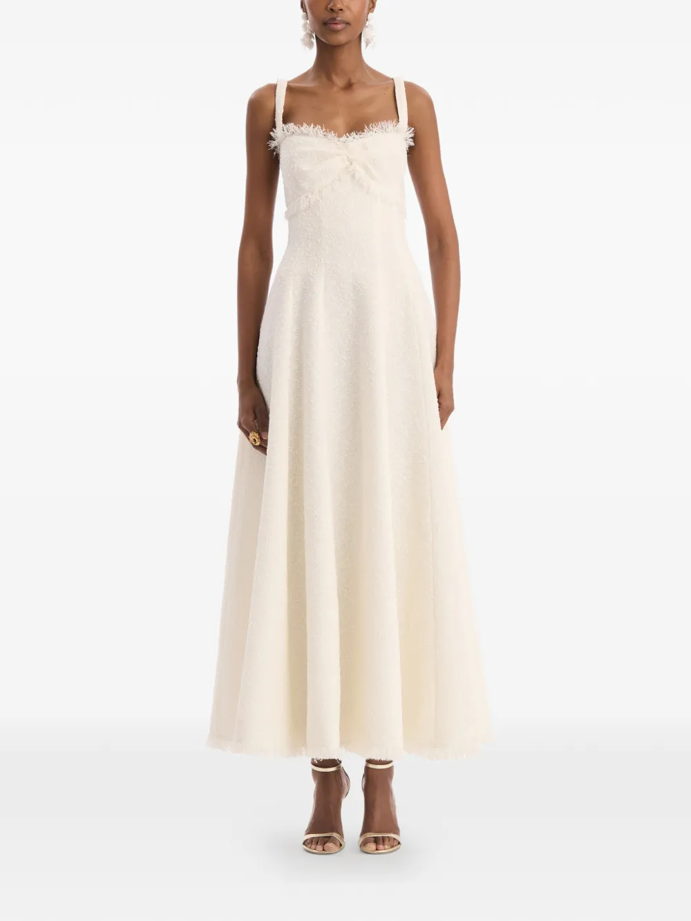 Oscar de la Renta Slub wollen tweed midi-jurk Beige