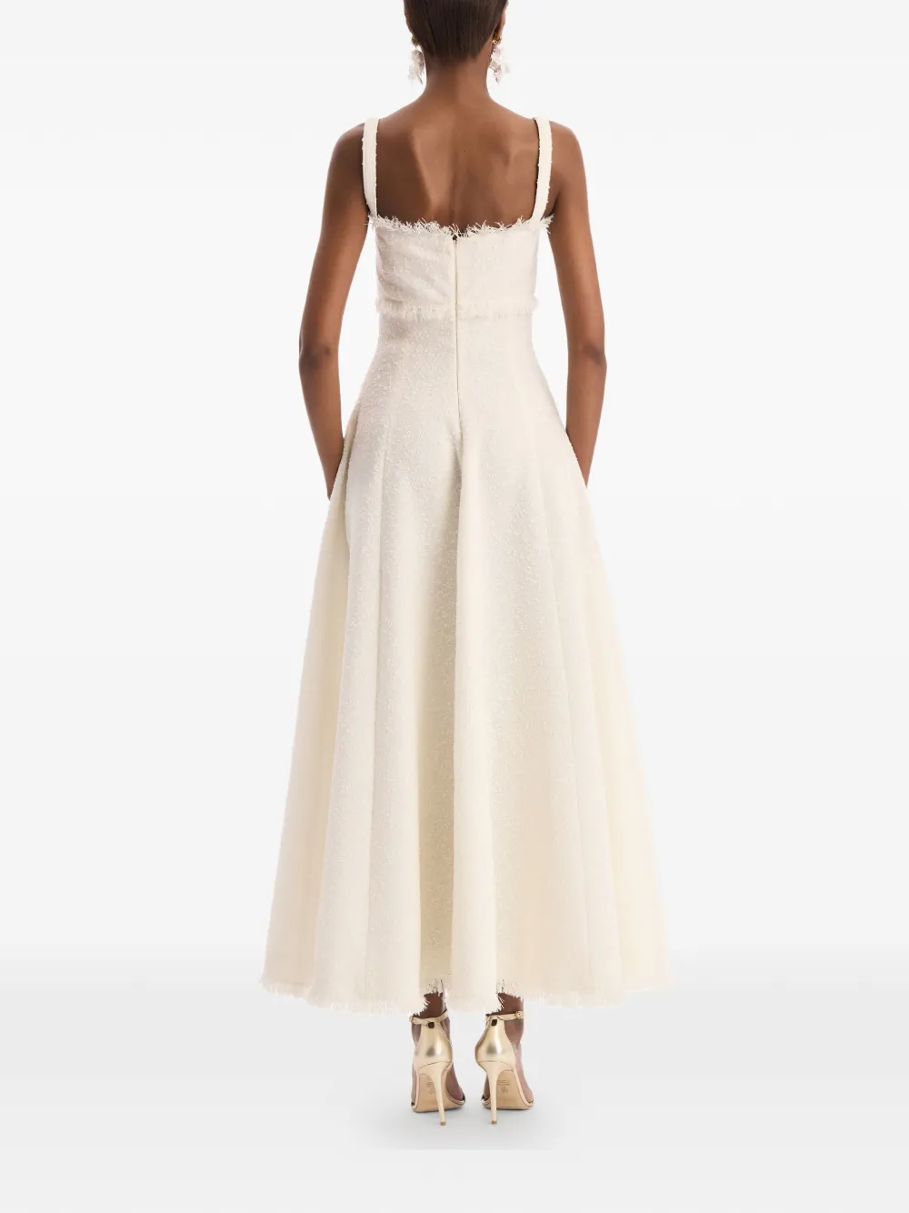 Oscar de la Renta Slub wollen tweed midi-jurk Beige