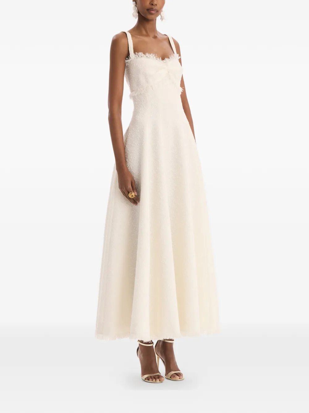 Oscar de la Renta Slub wollen tweed midi-jurk Beige