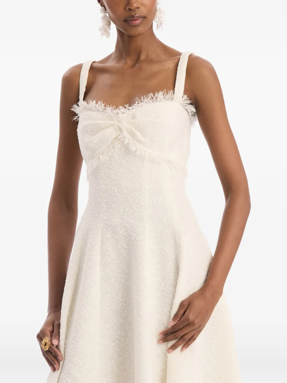 Oscar de la Renta Slub wollen tweed midi-jurk Beige