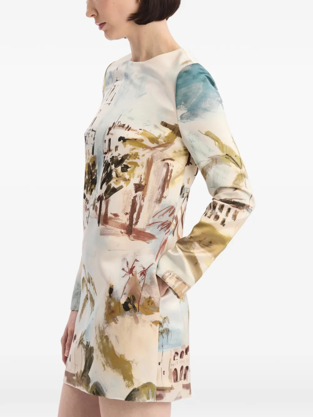 Oscar de la Renta Shiftjurk met Dominicaans landschap Beige