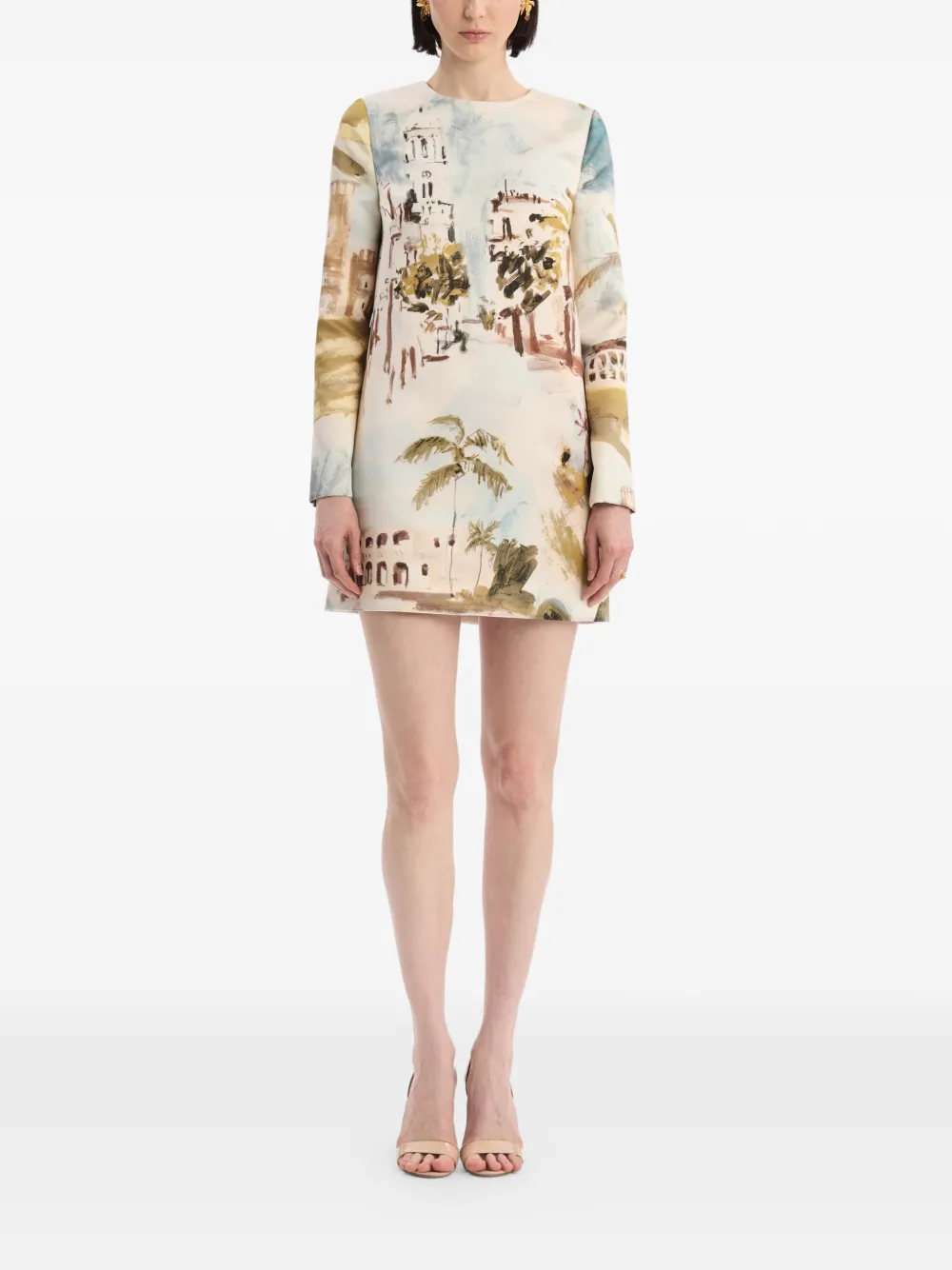 Oscar de la Renta Shiftjurk met Dominicaans landschap Beige