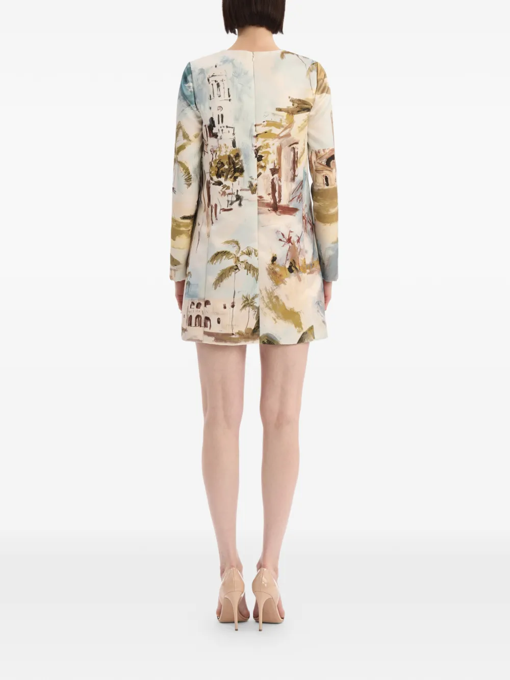 Oscar de la Renta Shiftjurk met Dominicaans landschap Beige