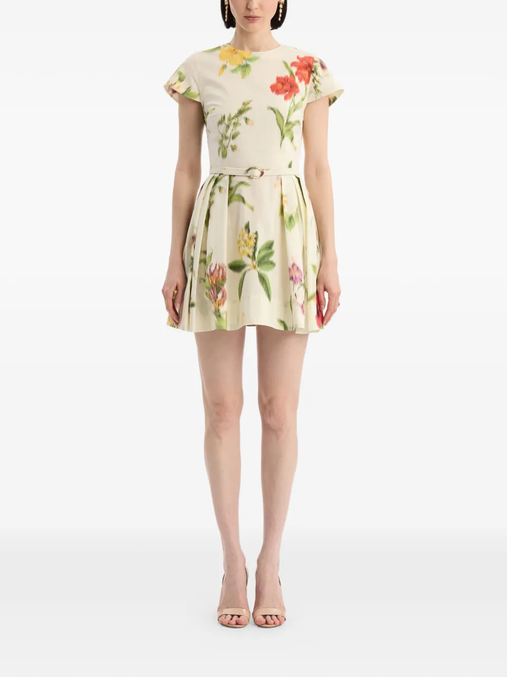 Oscar de la Renta Katoenen popeline jurk met bloemendetails Beige