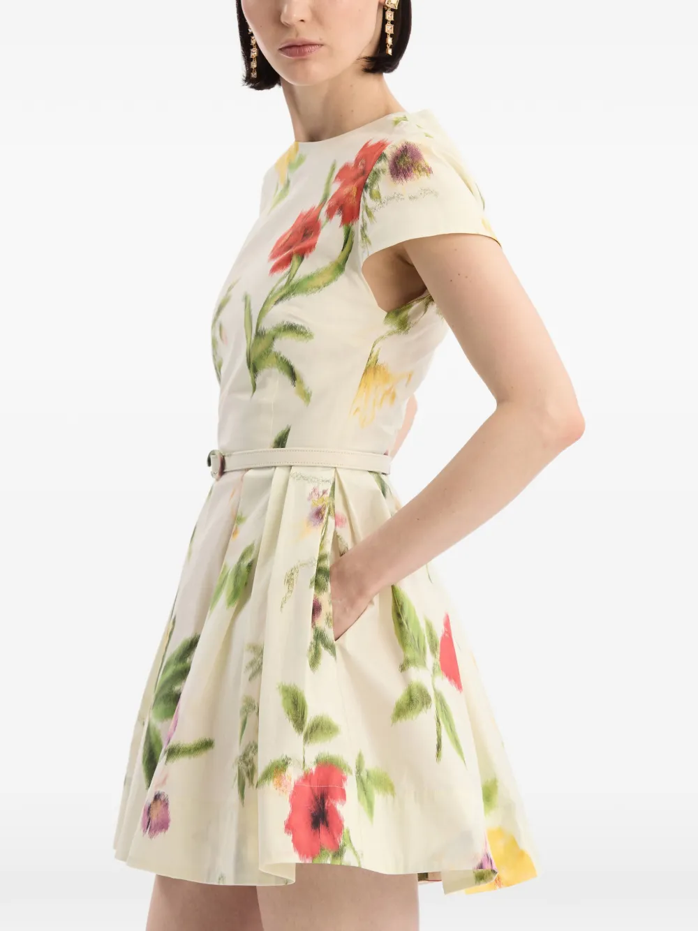 Oscar de la Renta Katoenen popeline jurk met bloemendetails Beige