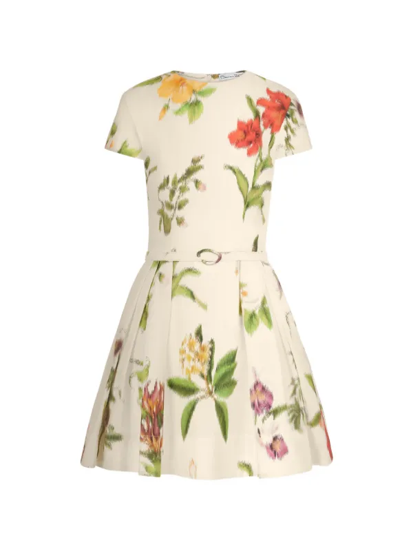 Oscar de la Renta Chiné Dominican Mixed-floral Cotton Poplin Dress in Neutrals