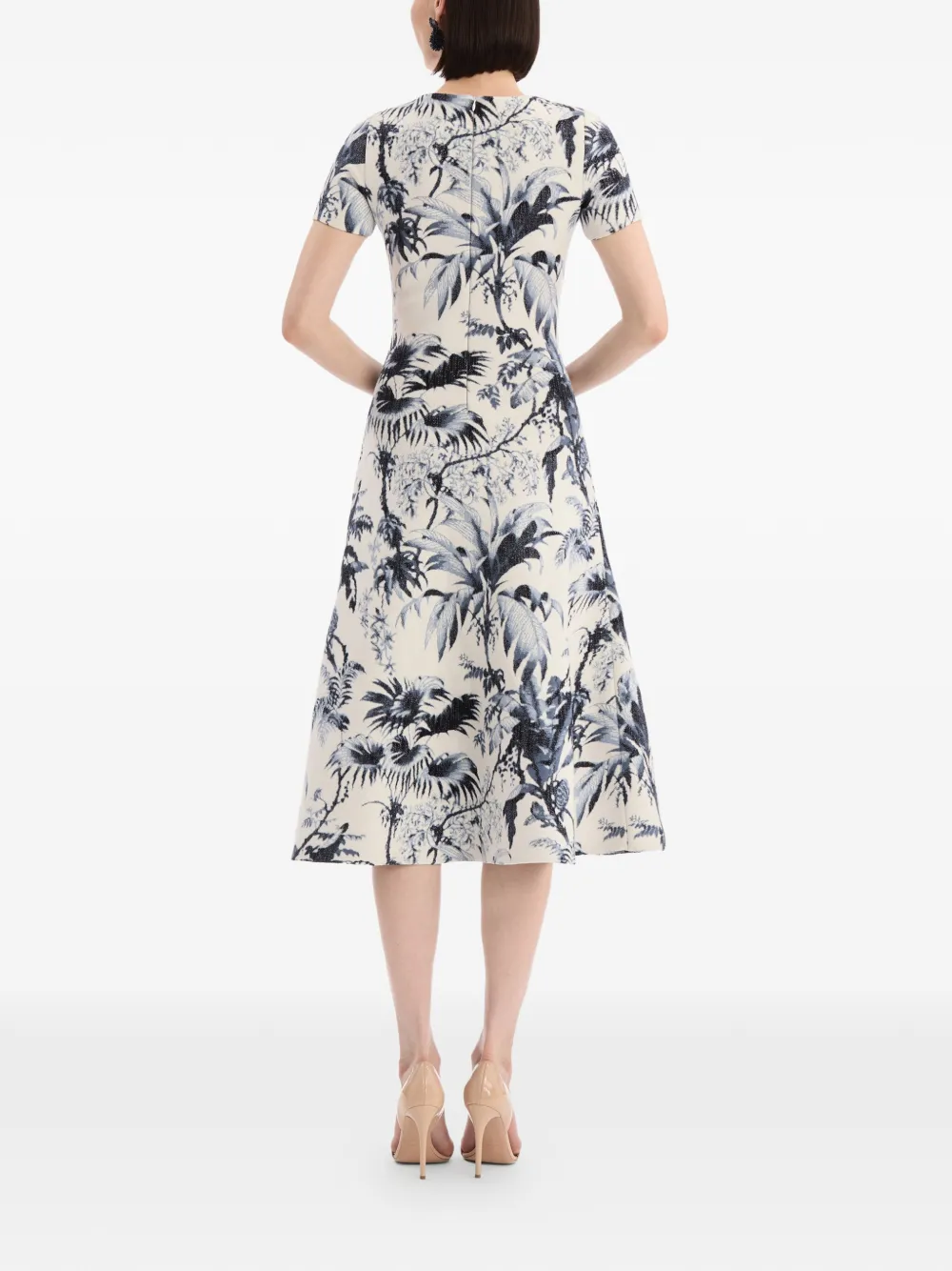 Oscar de la Renta Chiné gebreide jurk met palmbladeren Beige