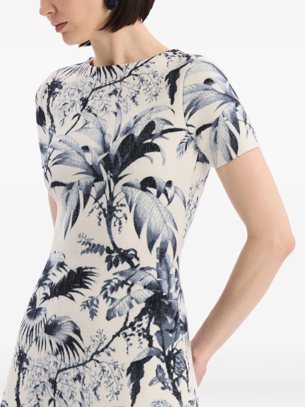 Oscar de la Renta Chiné gebreide jurk met palmbladeren Beige