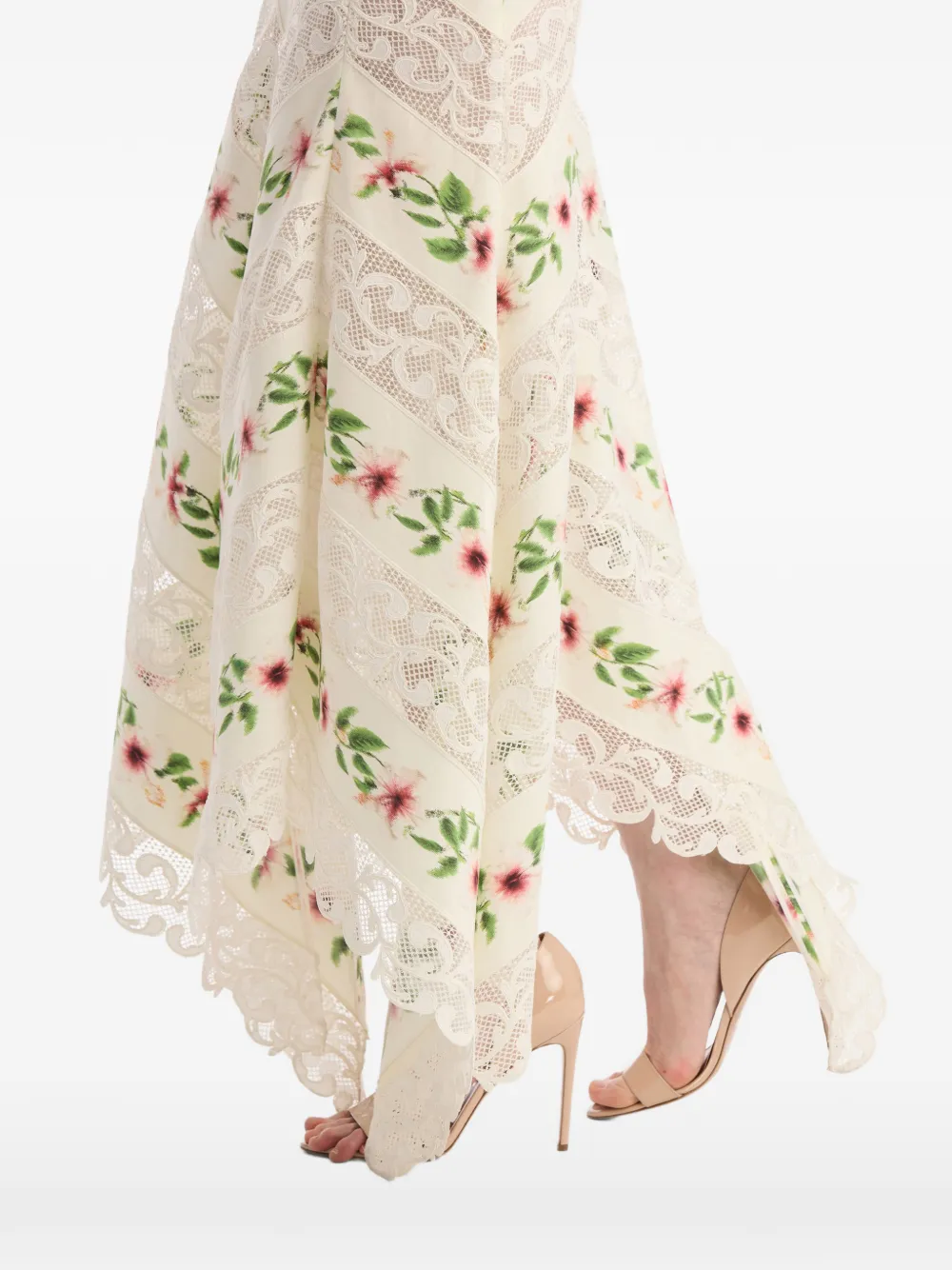 Oscar de la Renta Chiné gestreepte katoenen popeline jurk met hibiscus-detail Beige
