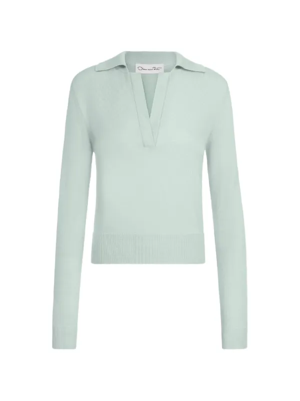 Oscar de la Renta Wool Polo Pullover in Blue