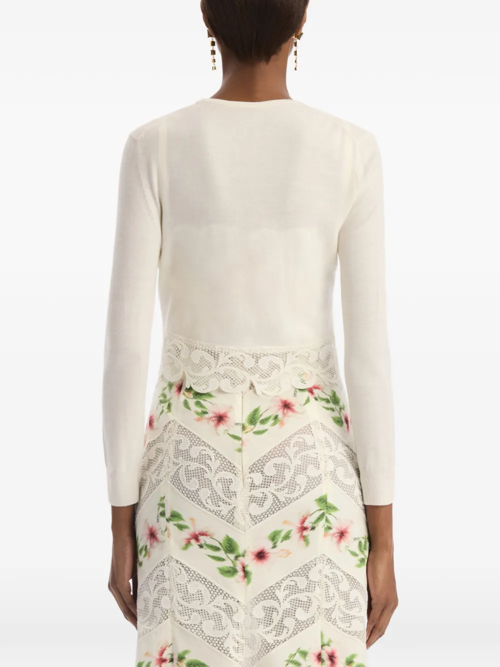 Oscar de la Renta Chiné cropped vest met hibiscus-detail Beige