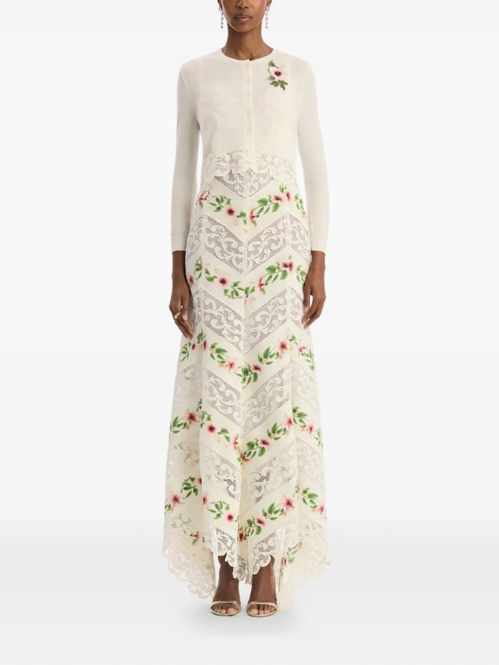 Oscar de la Renta Chiné cropped vest met hibiscus-detail Beige