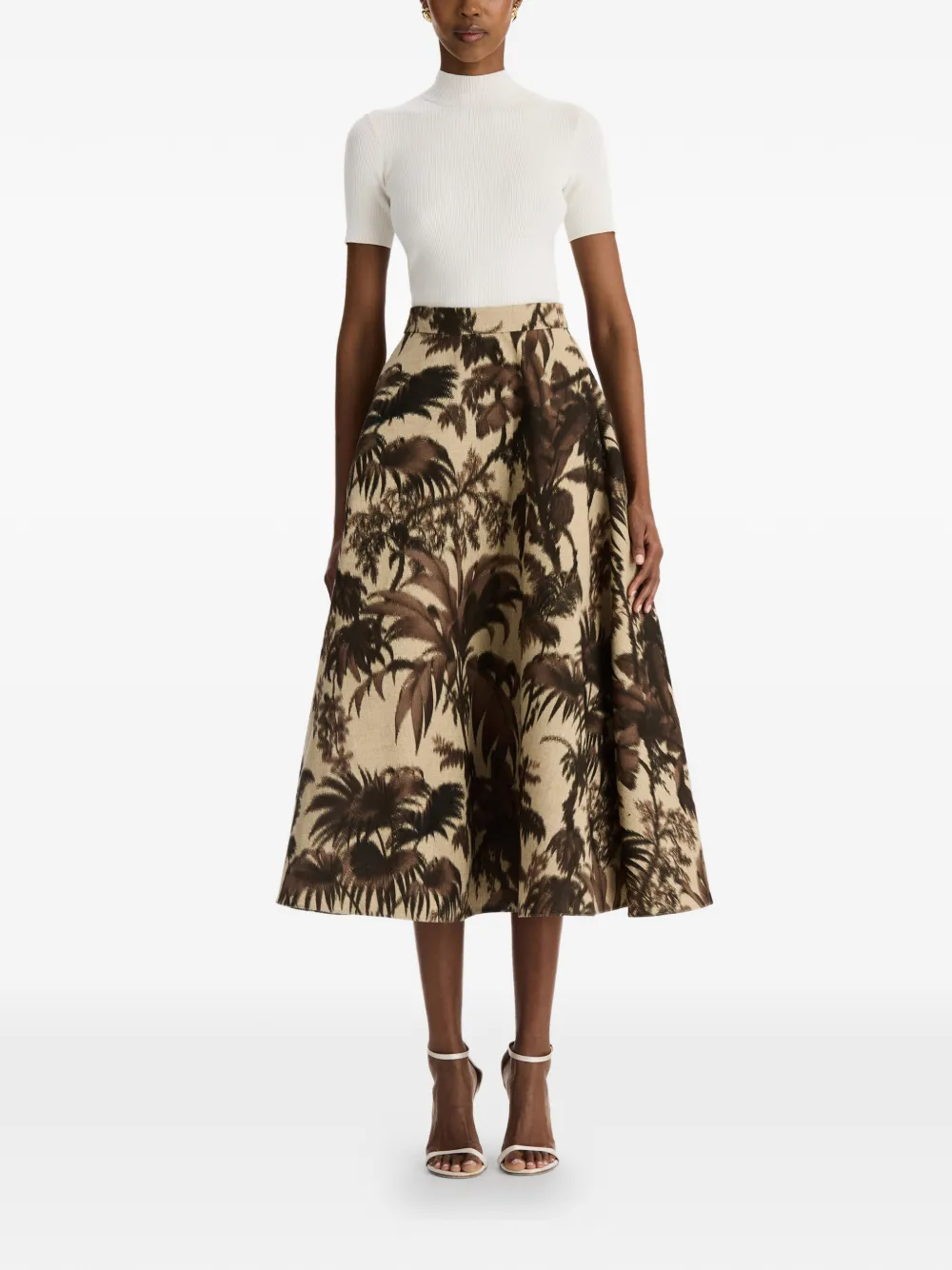 Oscar de la Renta Chiné rok met palmblad Beige