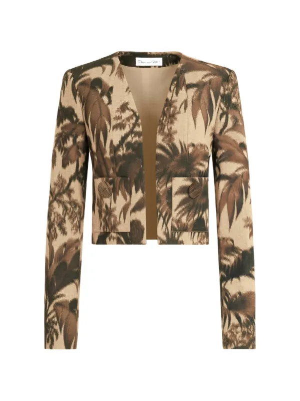 Oscar de la Renta Chiné Palm Leaves Jacket in Neutrals
