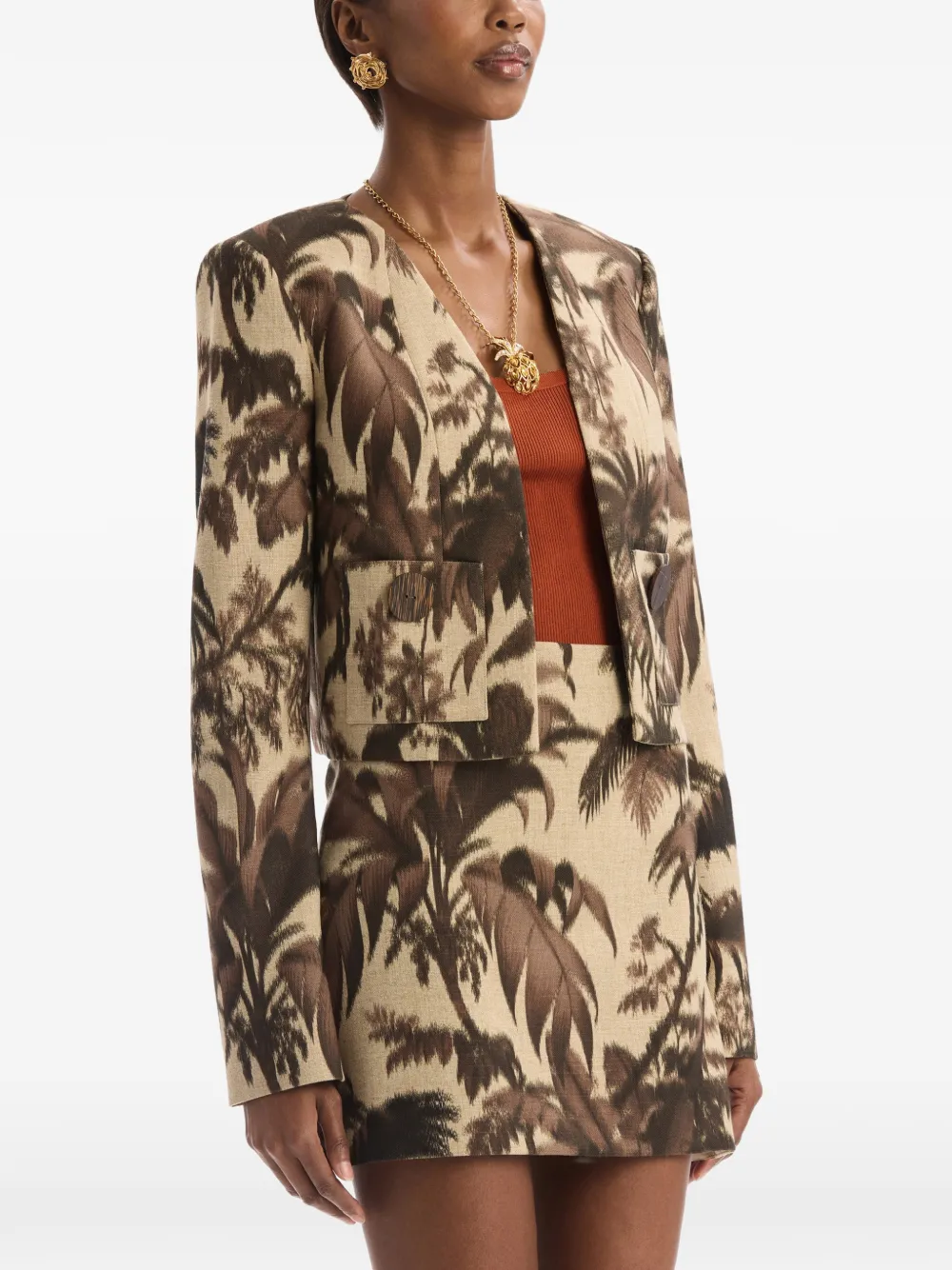 Oscar de la Renta Chiné jack met palmbladeren Beige