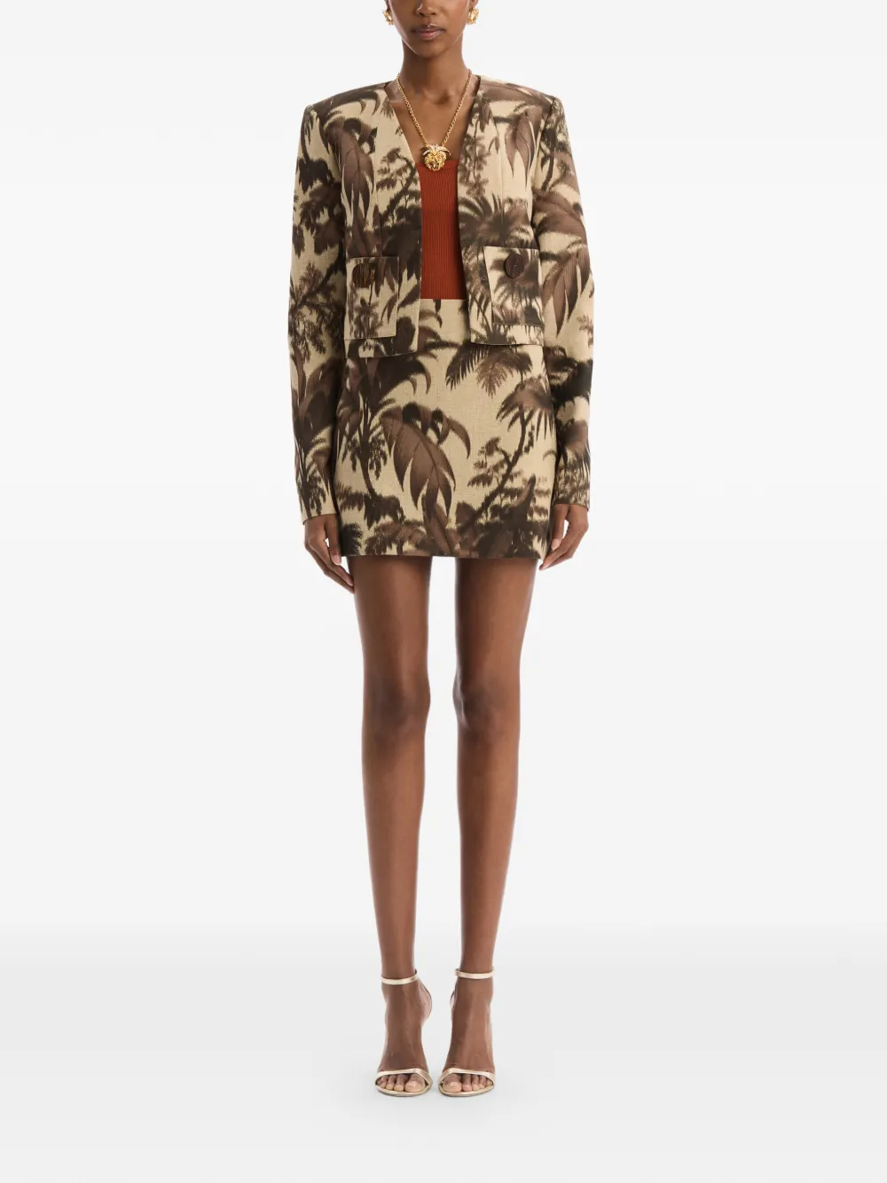 Oscar de la Renta Chiné jack met palmbladeren Beige