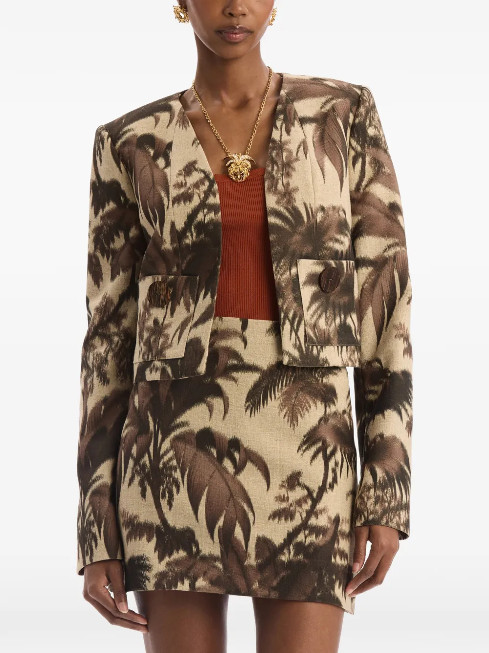 Oscar de la Renta Chiné jack met palmbladeren Beige