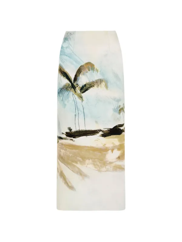 Oscar de la Renta Dominican Landscape Pencil Skirt in Neutrals