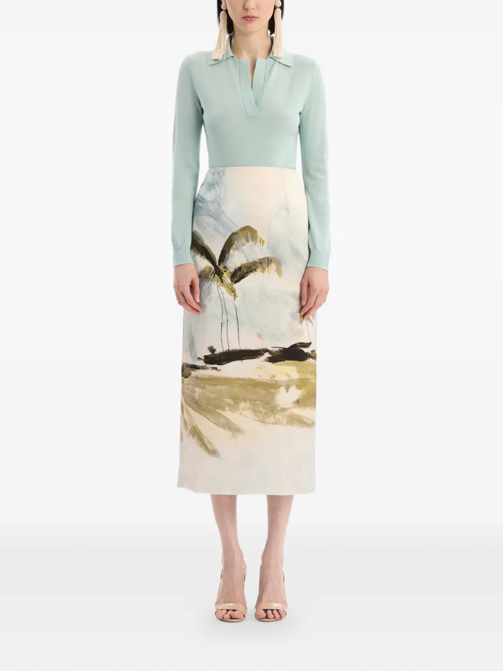 Oscar de la Renta Dominican Landscape pencil-rok Beige