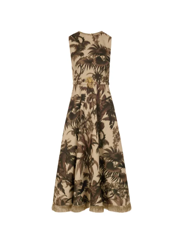Oscar de la Renta Chiné Palm Leaves Dress in Neutrals
