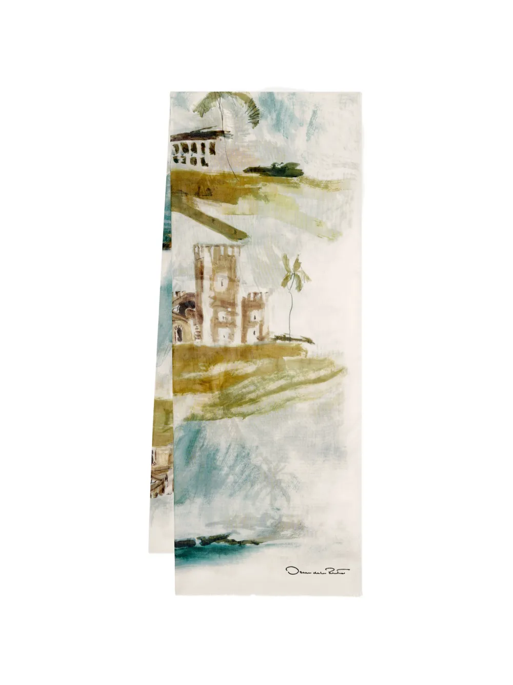 Oscar de la Renta Dominican-landscape modal cashmere scarf - Toni neutri