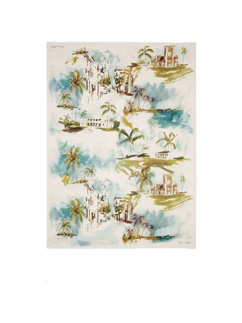 Oscar de la Renta Kasjmier-modaal sjaal met Dominicaans landschap Beige
