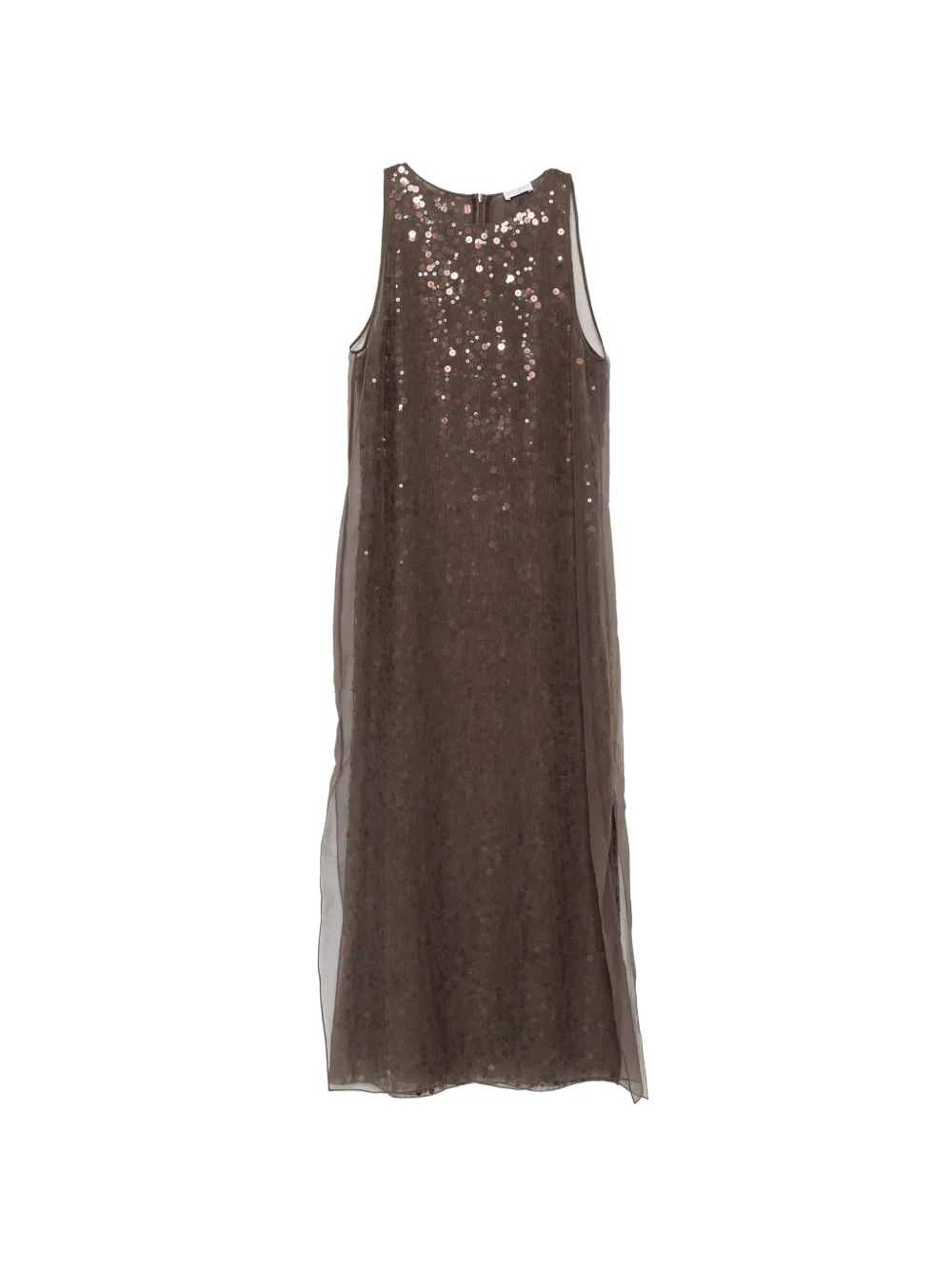 Brunello Cucinelli sequin-embellished sleeveless midi dress - Brown
