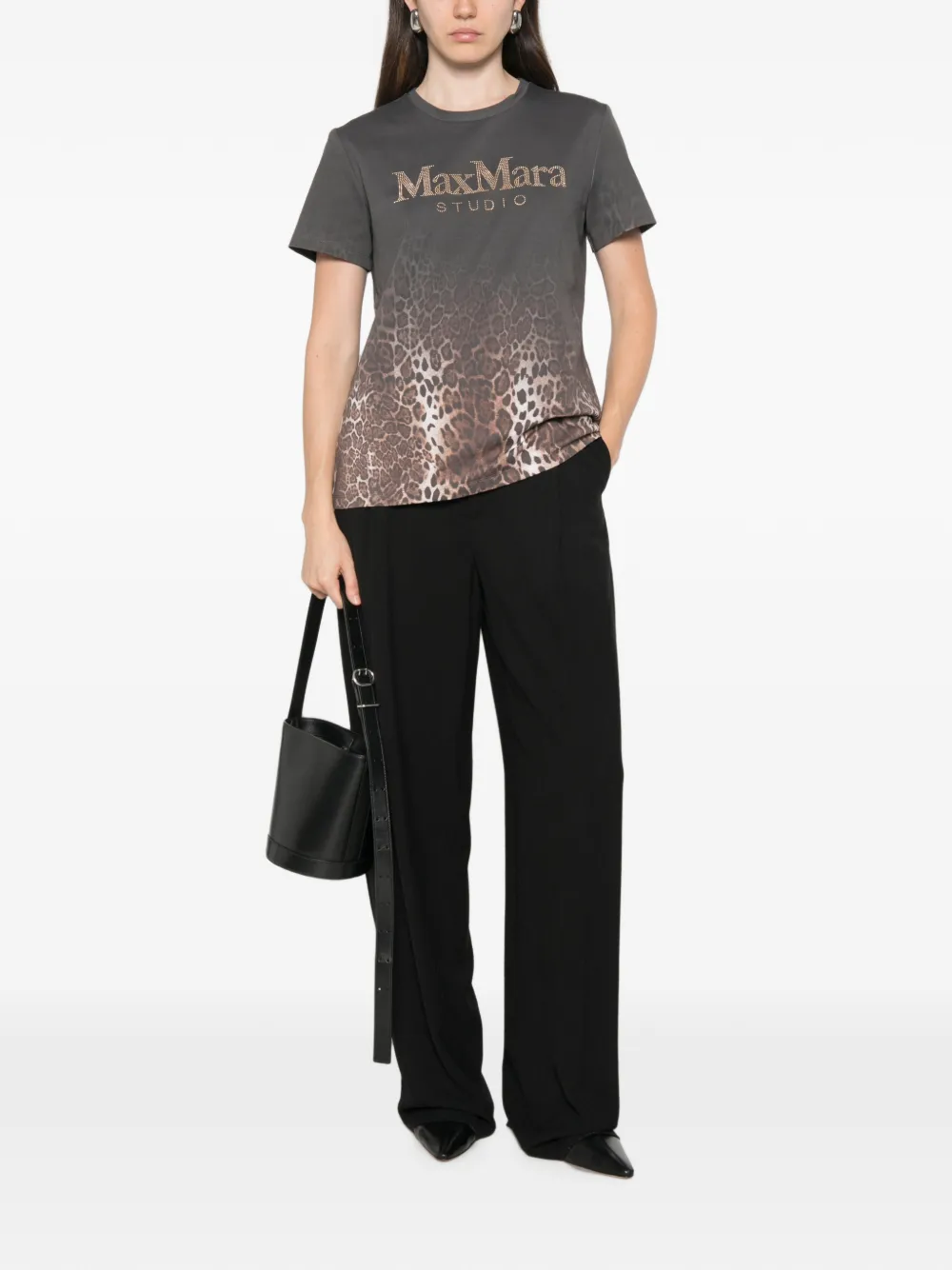 Max Mara Quieto T-shirt met luipaard-print en logo van stras Grijs