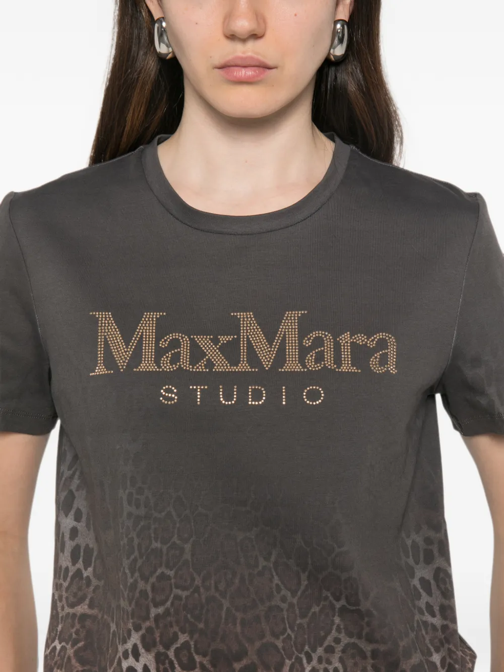 Max Mara Quieto T-shirt met luipaard-print en logo van stras Grijs