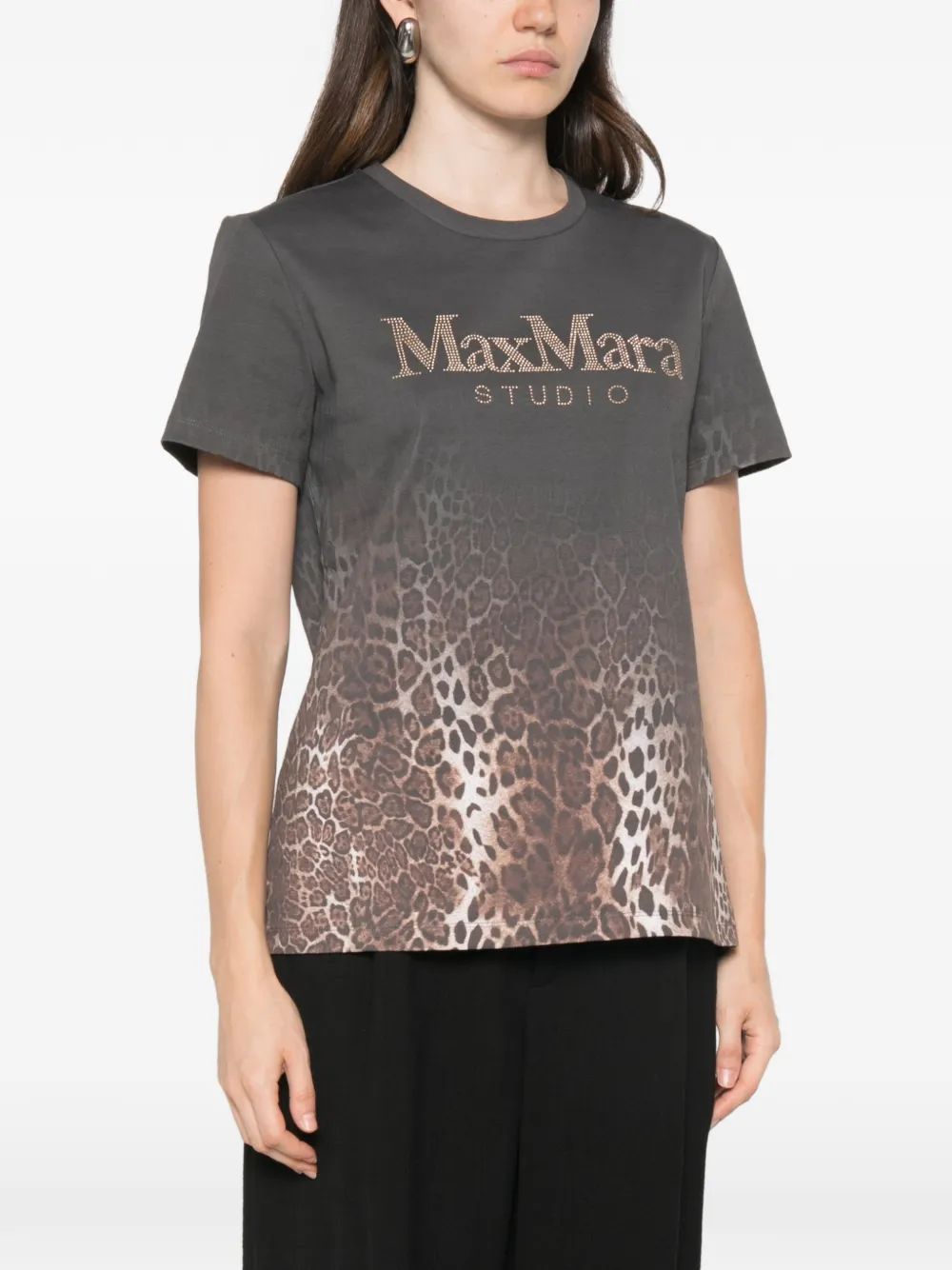 Max Mara Quieto T-shirt met luipaard-print en logo van stras Grijs