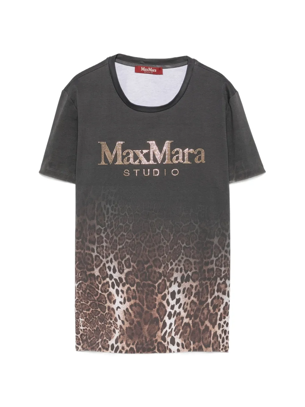 Max Mara Quieto leopard-print rhinestone-logo T-shirt - Grau