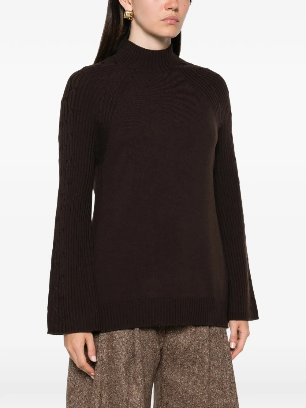 Max Mara Kabelgebreide trui met raglan mouwen Bruin
