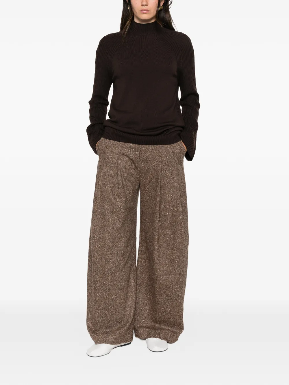 Max Mara Kabelgebreide trui met raglan mouwen Bruin