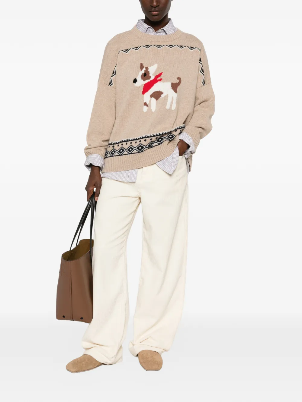 Weekend Max Mara Pavidi intarsia-knit crew-neck sweater Beige