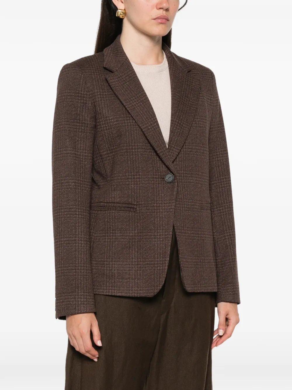 Max Mara Geruite blazer met enkele rij knopen Bruin