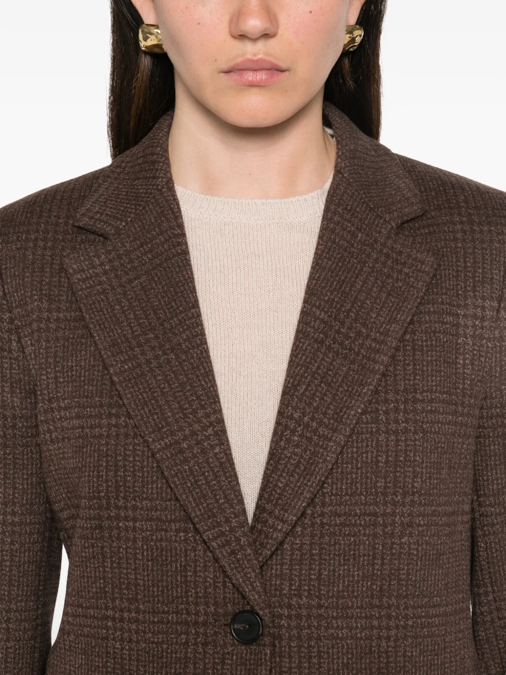 Max Mara Geruite blazer met enkele rij knopen Bruin