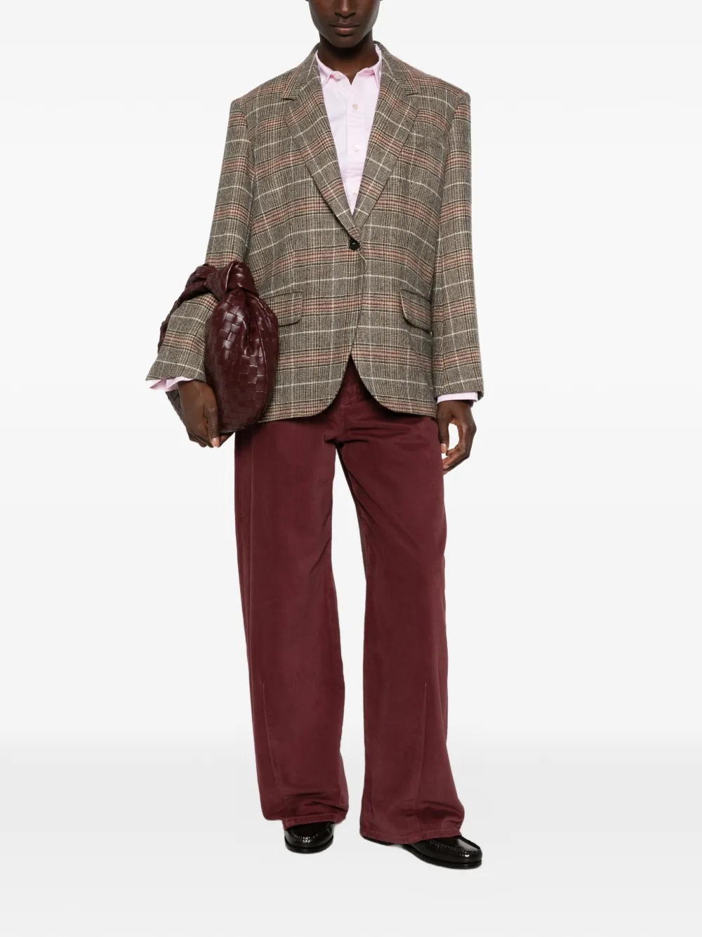 Weekend Max Mara Geruite blazer met enkele rij knopen Beige