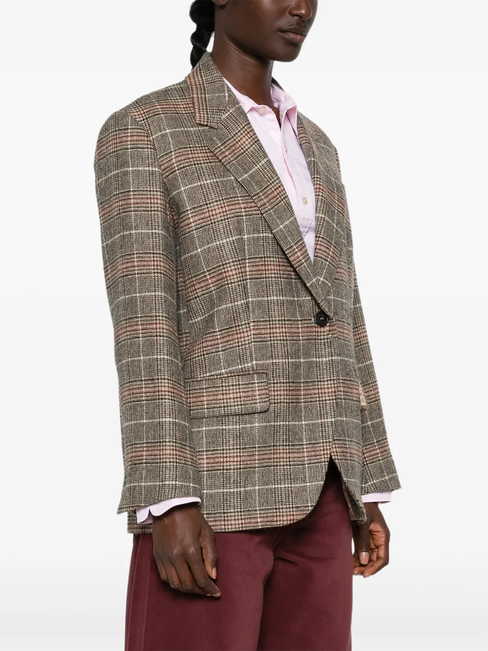 Weekend Max Mara Geruite blazer met enkele rij knopen Beige