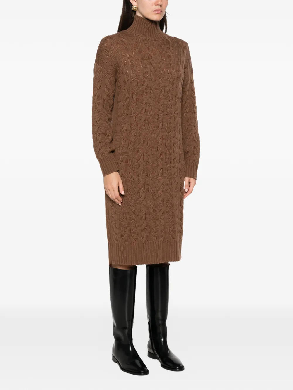 Max Mara Kabelgebreide jurk met col Bruin
