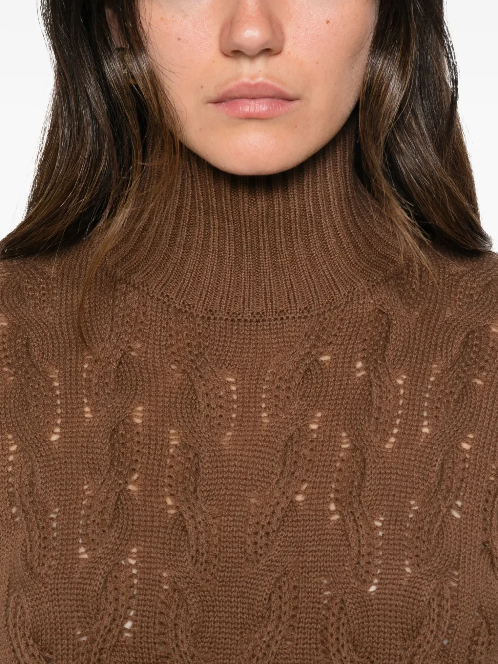 Max Mara Kabelgebreide jurk met col Bruin