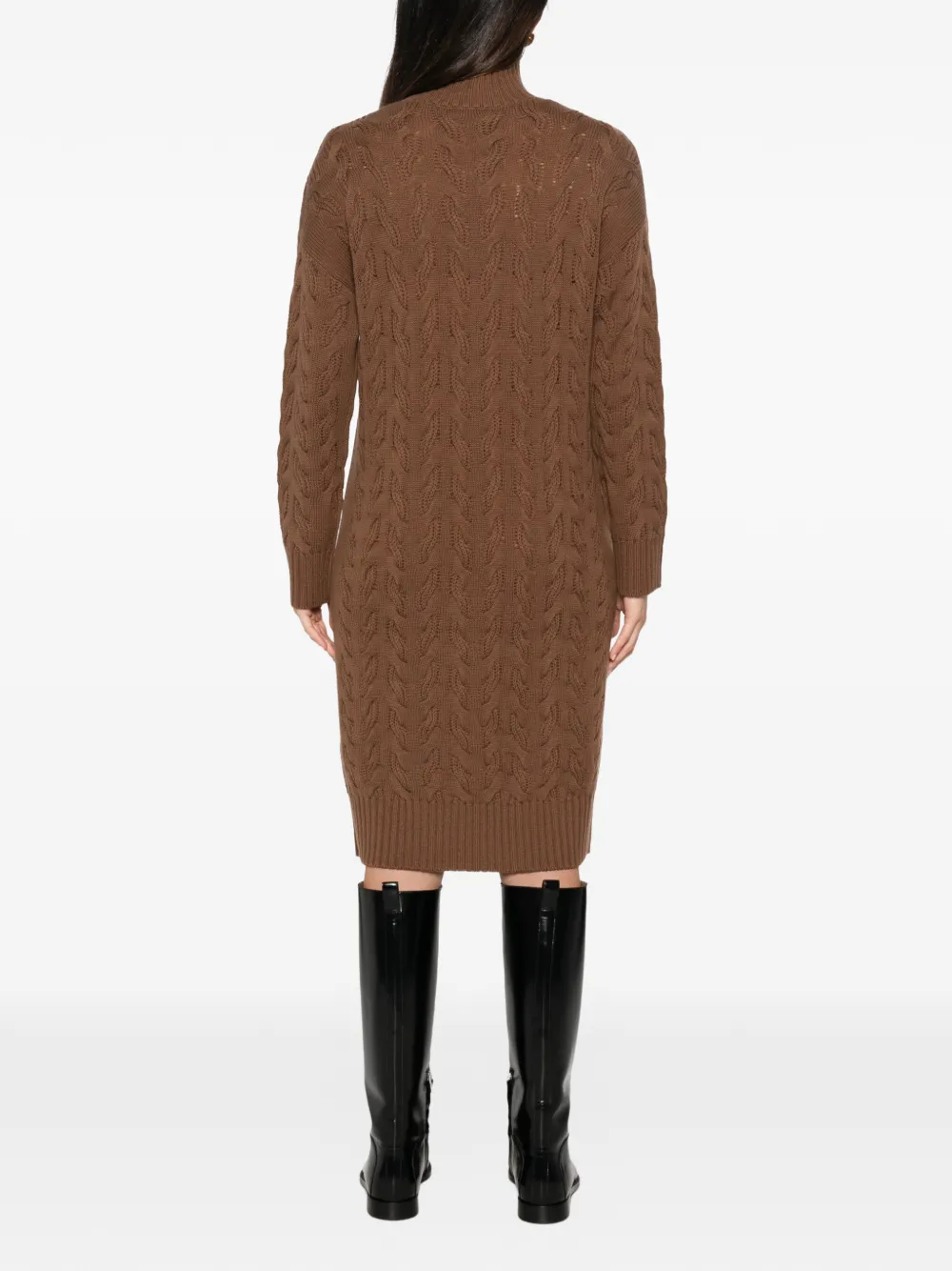 Max Mara Kabelgebreide jurk met col Bruin