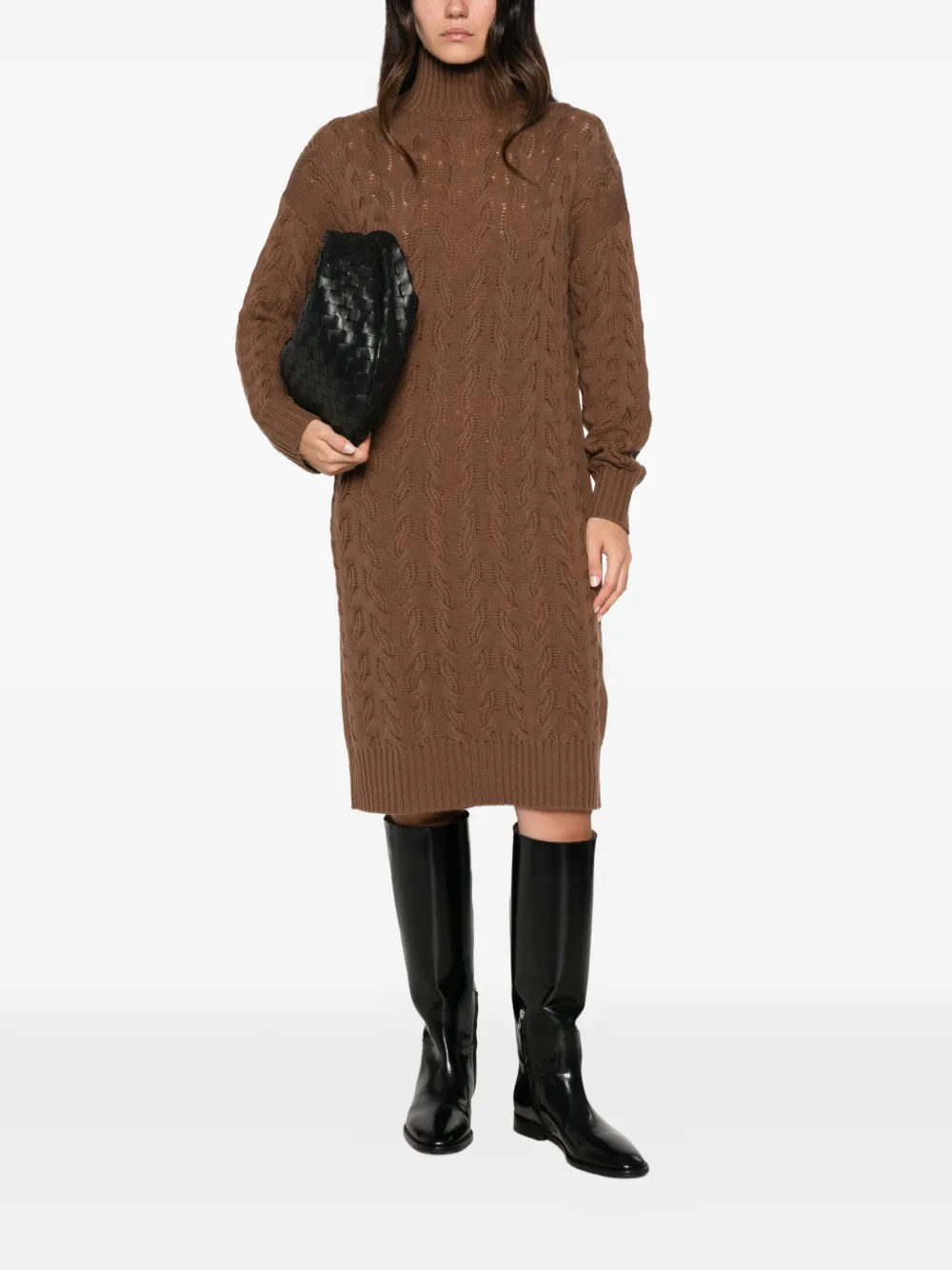 Max Mara Kabelgebreide jurk met col Bruin