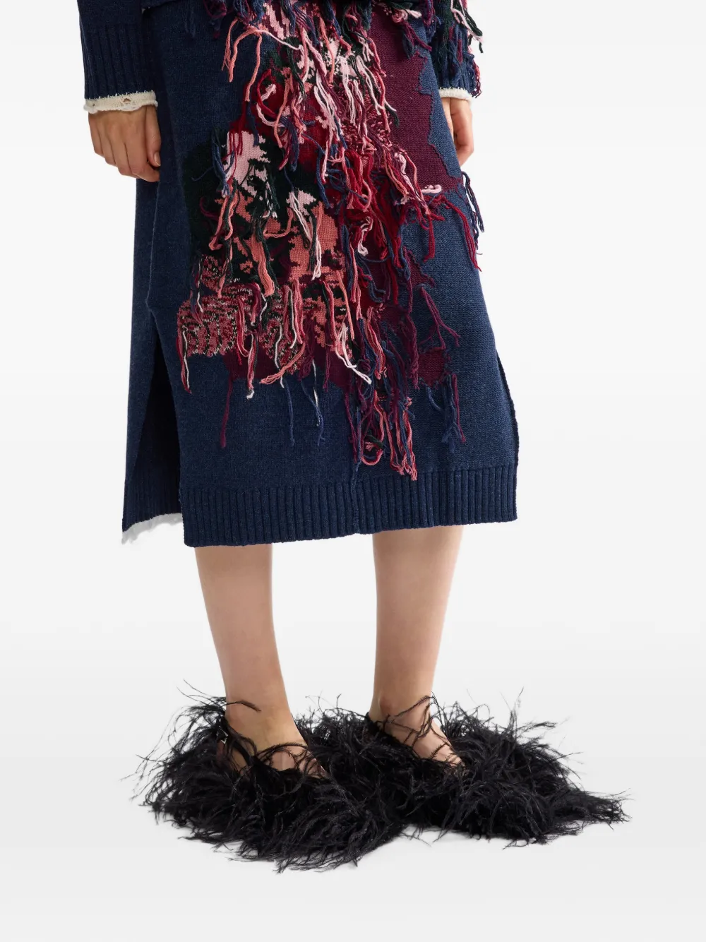 ERDEM fringed-detail midi skirt Blauw