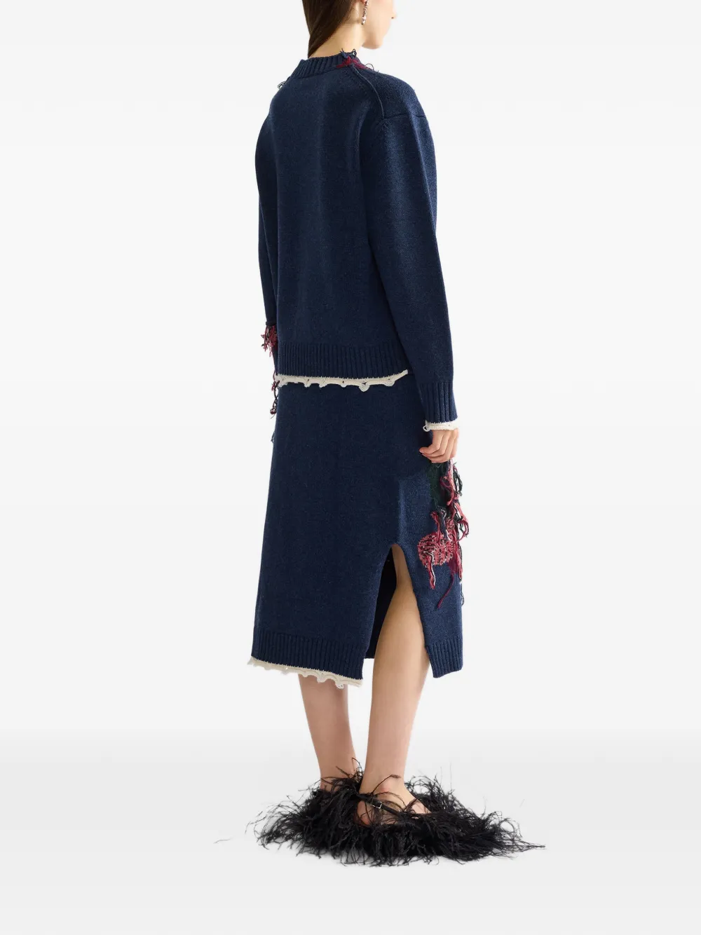ERDEM fringed-detail midi skirt Blauw